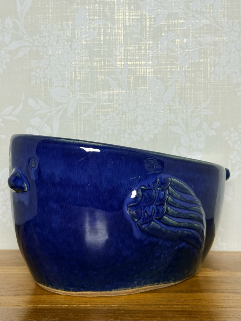 Vintage Cobalt Blue Bird Ceramic Planter